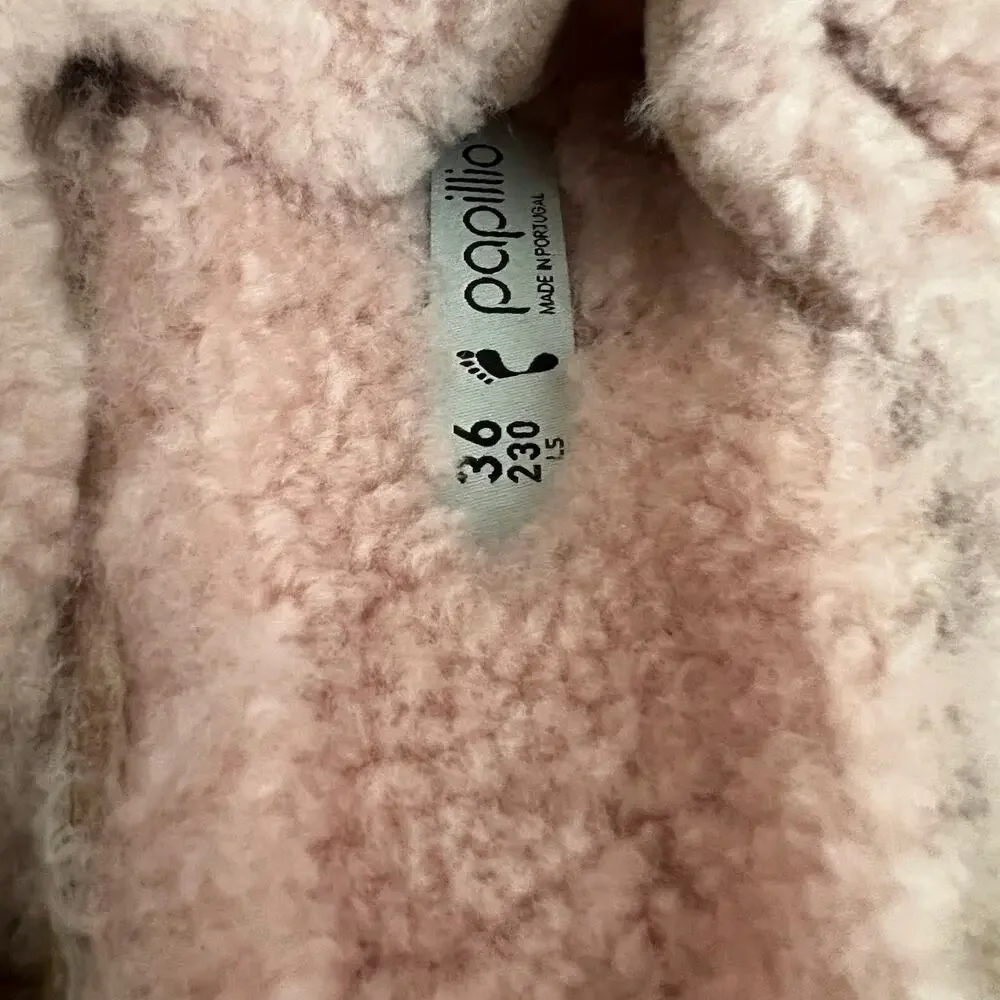 Birkenstocks Papillio Arizona Teddy Shearling Crystal Rose Pink Sandals 36EU